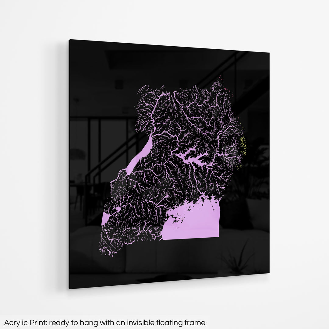 Uganda - River basin map, pastel colours - Wall Art
