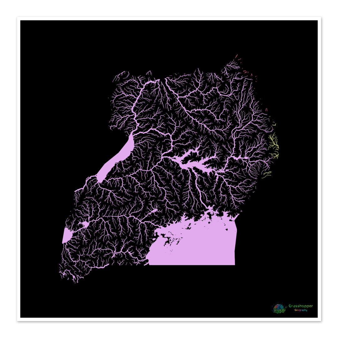 Uganda - River basin map, pastel on black - Fine Art Print