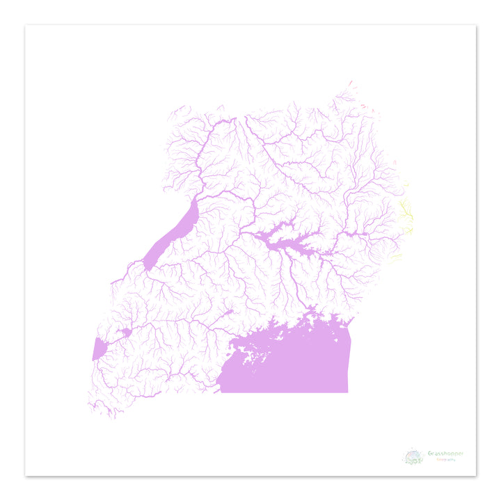 Uganda - Mapa de la cuenca fluvial, pastel sobre blanco - Impresión de Bellas Artes