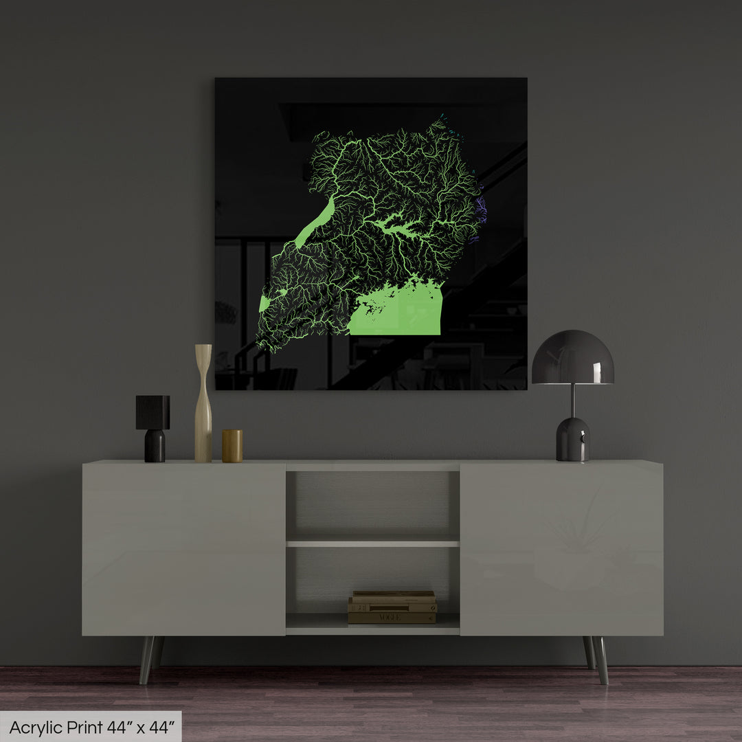 Uganda - River basin map, rainbow colours - Wall Art