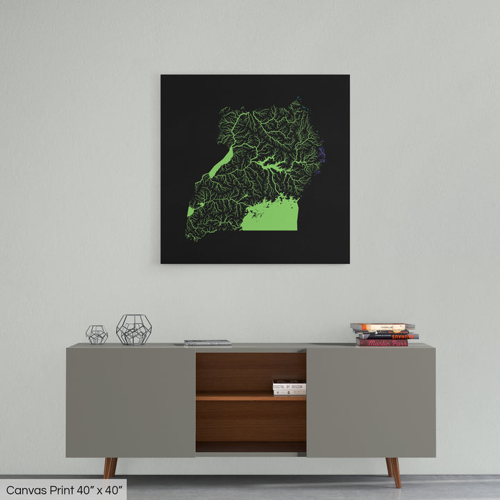 Uganda - River basin map, rainbow colours - Wall Art