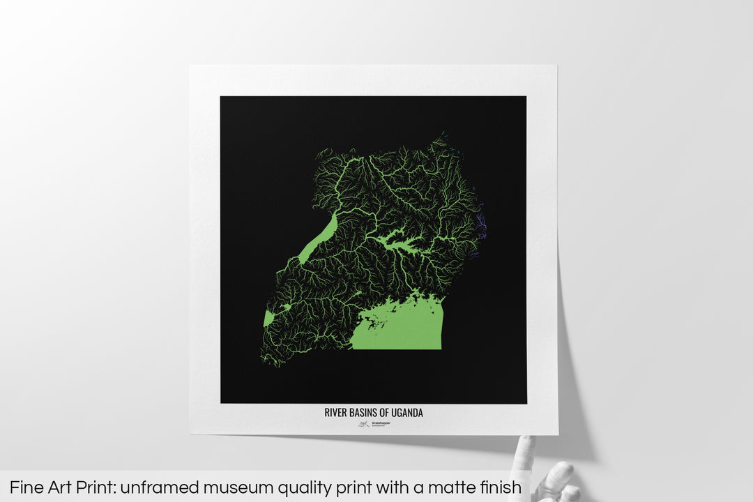 Uganda - River basin map, rainbow colours - Wall Art