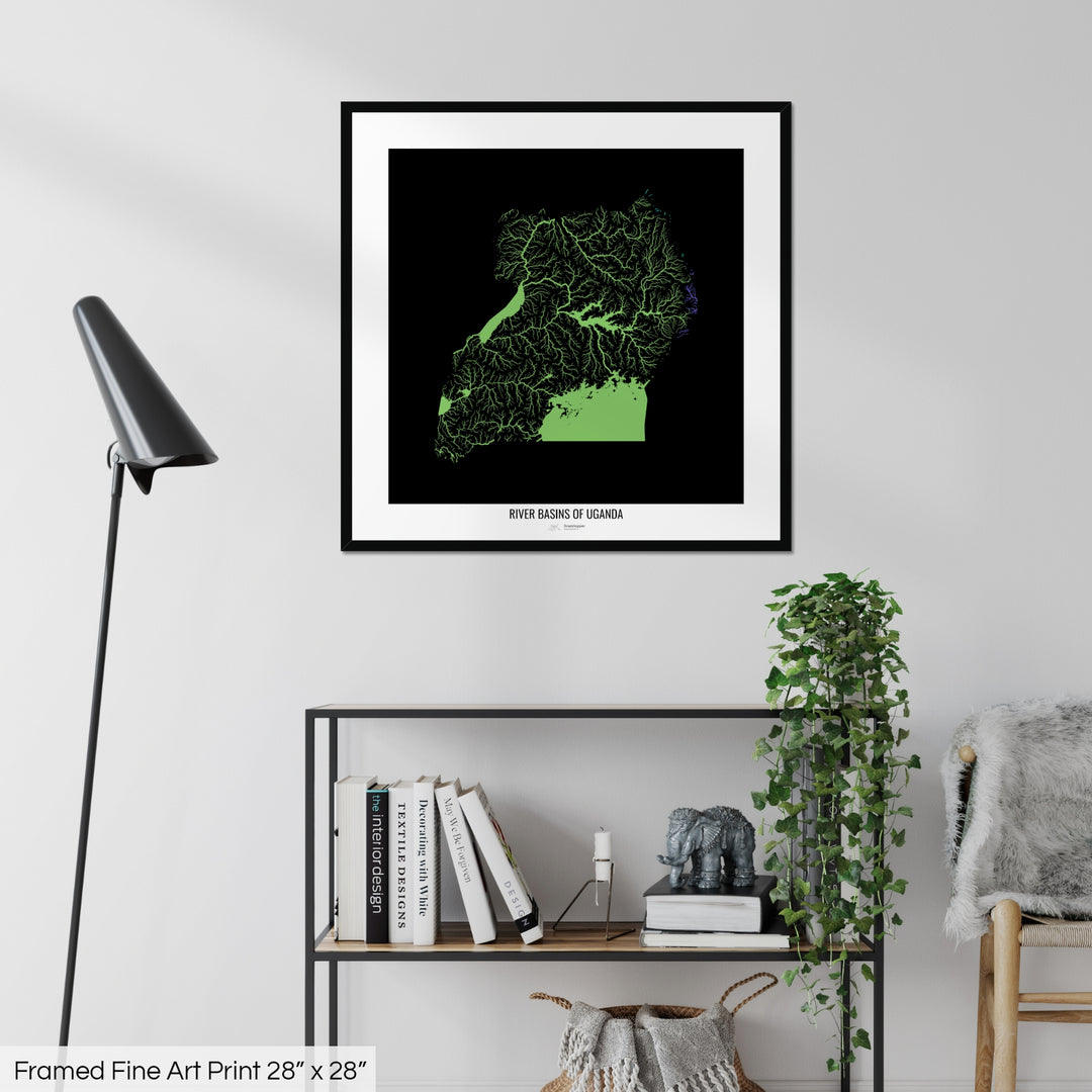 Uganda - River basin map, rainbow colours - Wall Art