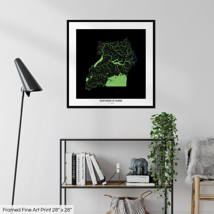 Uganda - River basin map, rainbow colours - Wall Art