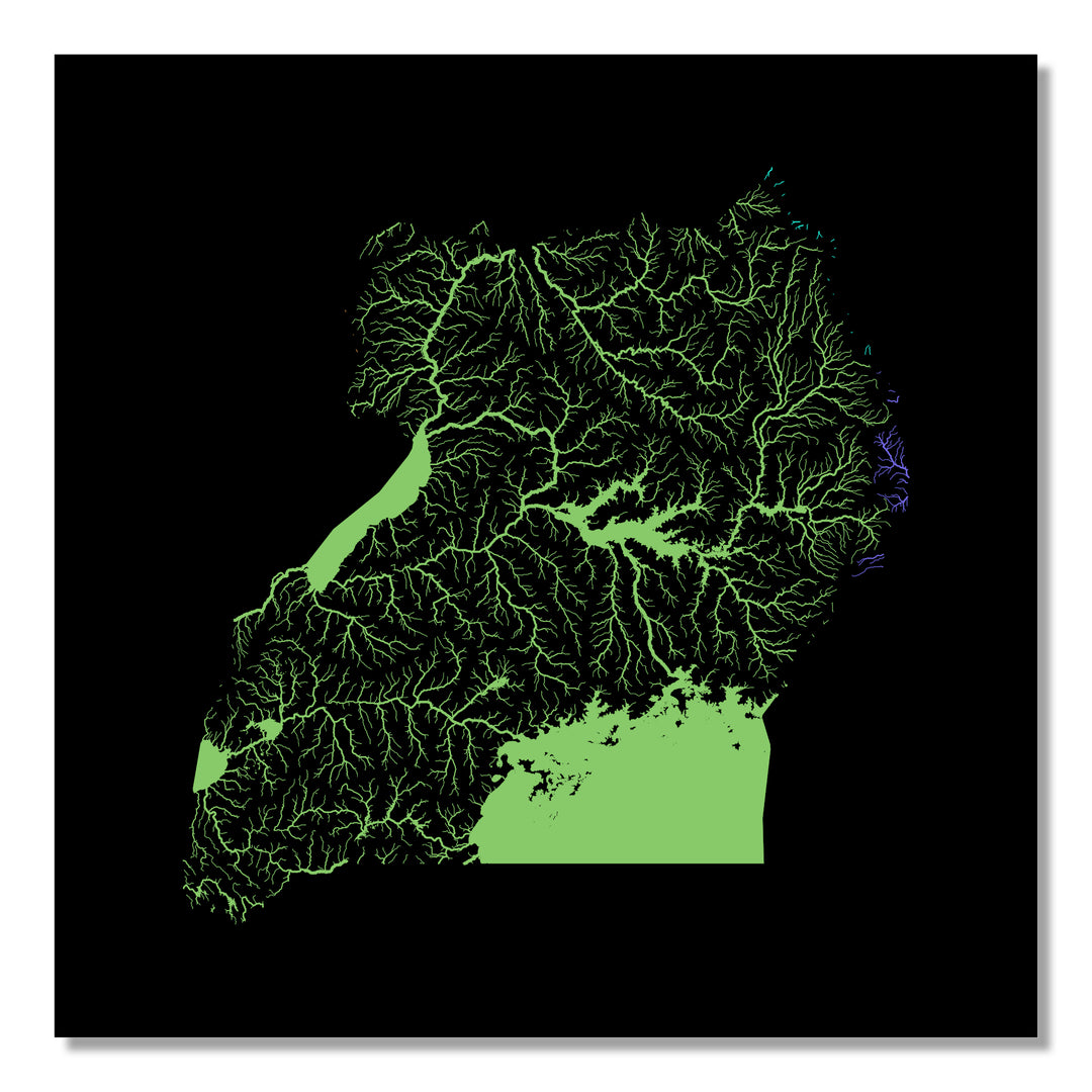 Uganda - River basin map, rainbow colours - Wall Art