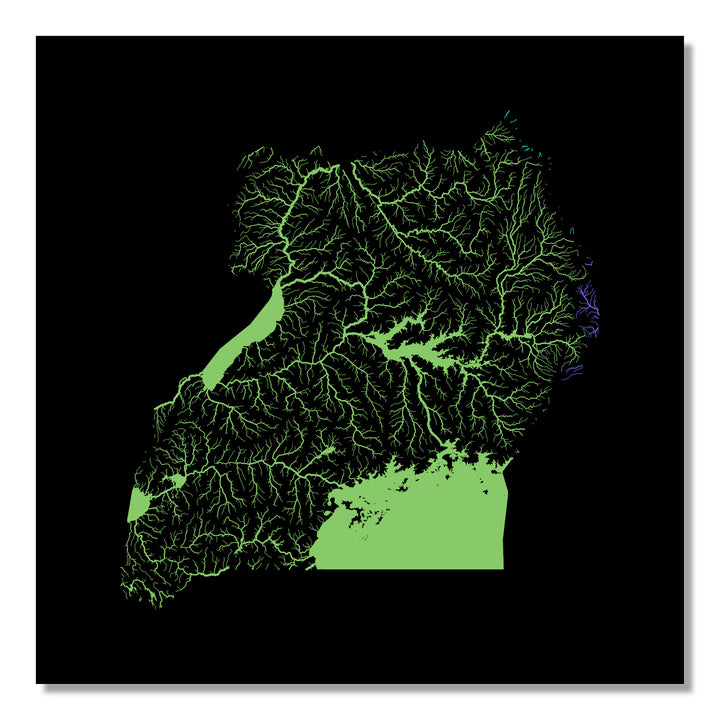 Uganda - River basin map, rainbow colours - Wall Art