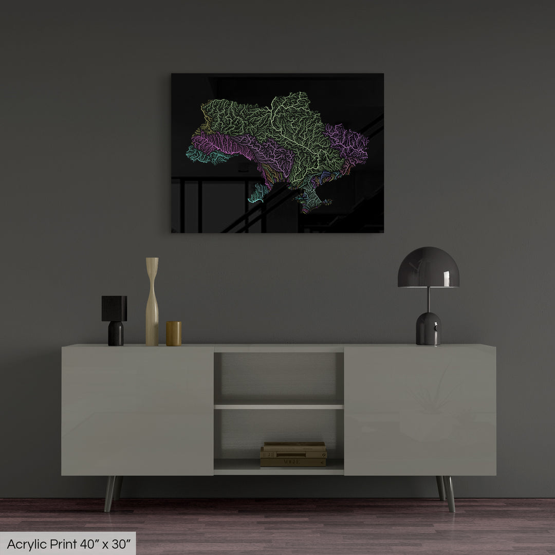 Ukraine - River basin map, pastel colours - Wall Art