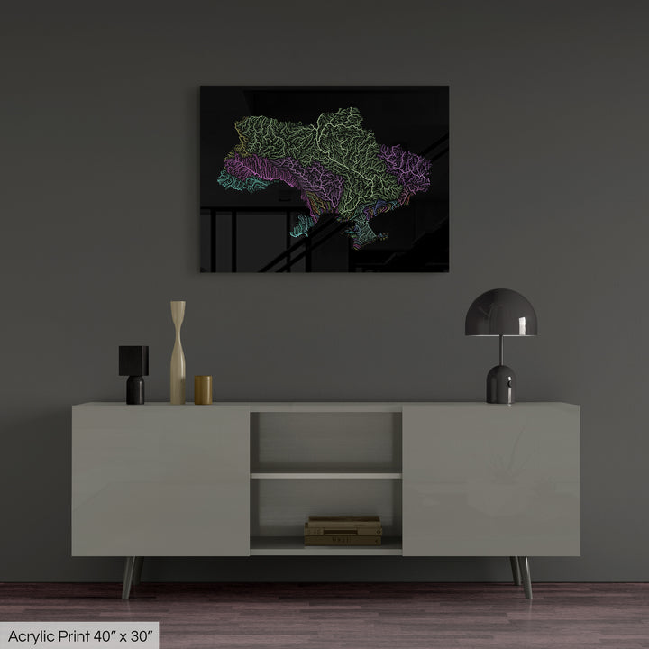 Ukraine - River basin map, pastel colours - Wall Art