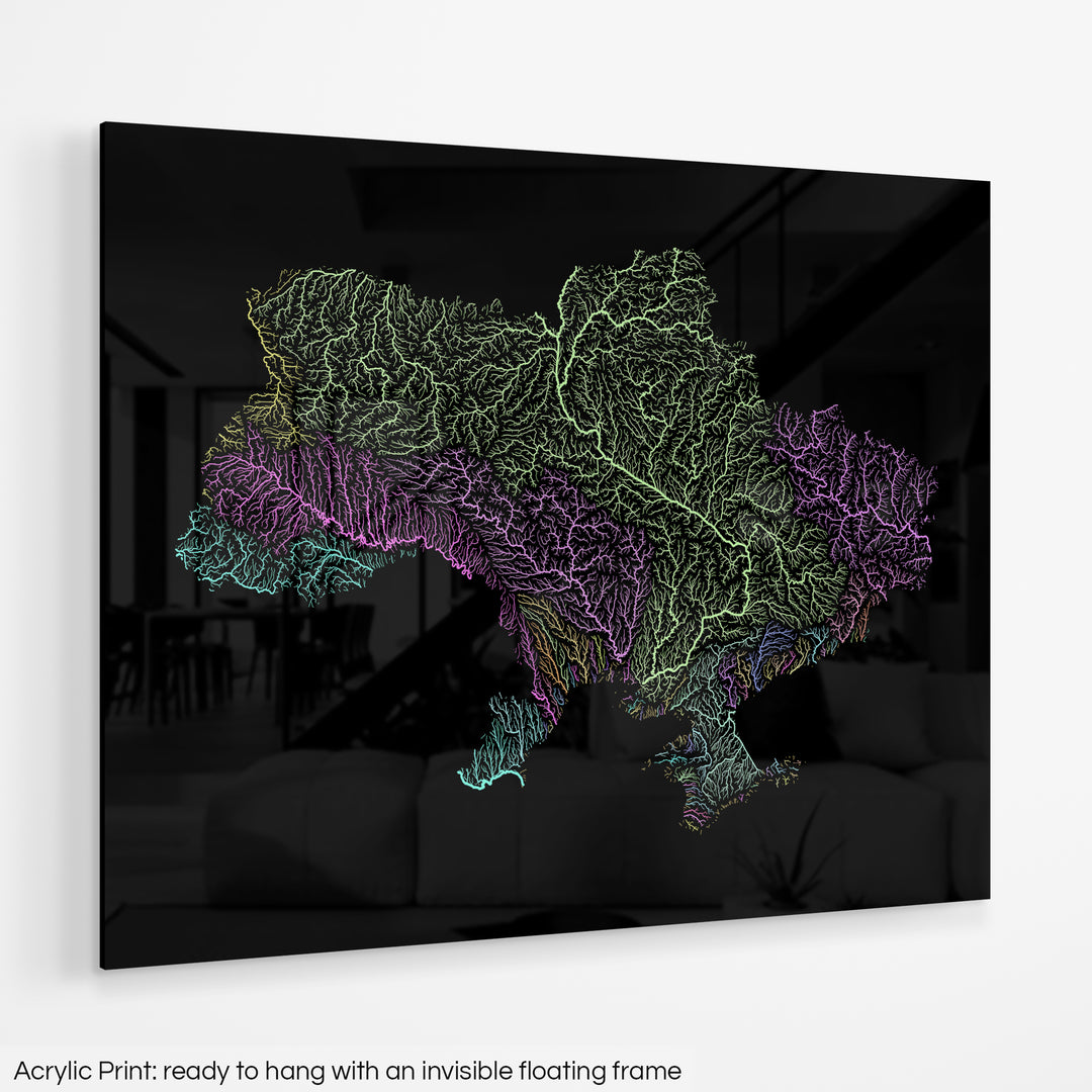 Ukraine - River basin map, pastel colours - Wall Art