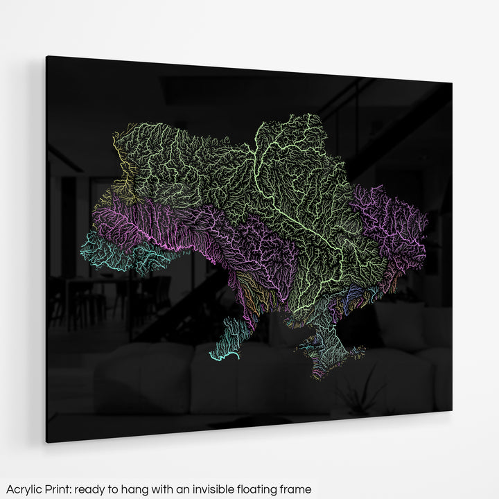 Ukraine - River basin map, pastel colours - Wall Art