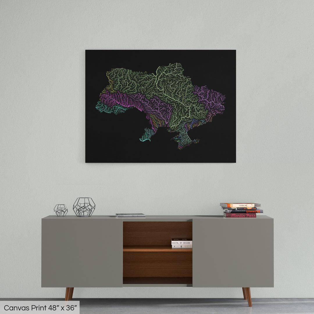 Ukraine - River basin map, pastel colours - Wall Art