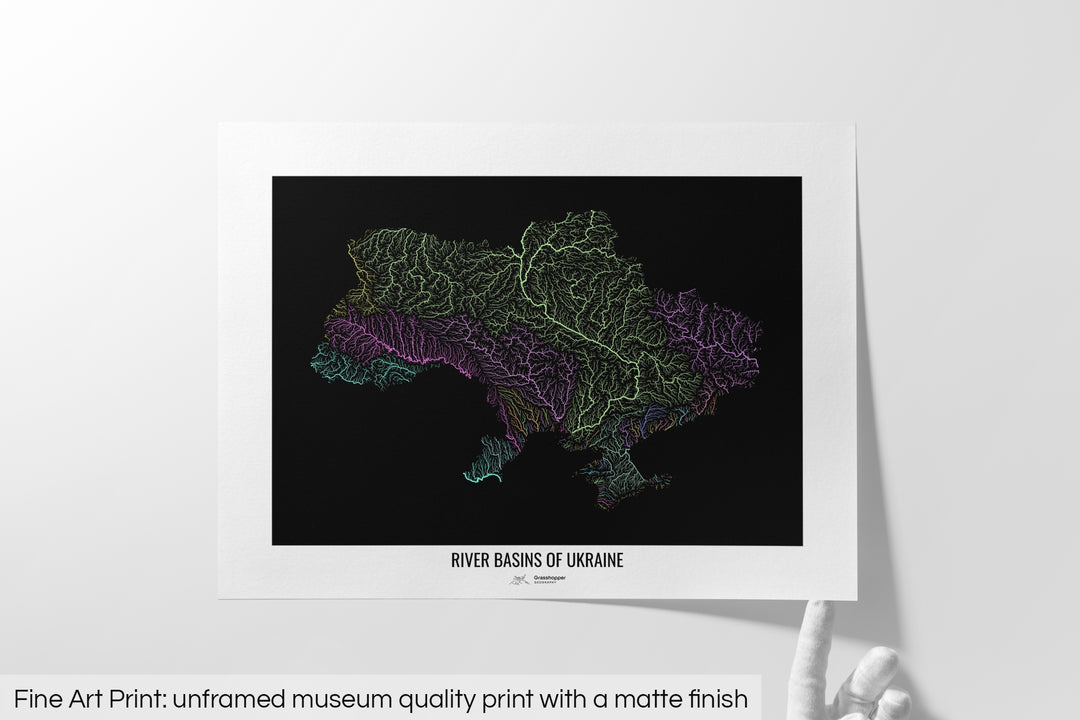 Ukraine - River basin map, pastel colours - Wall Art