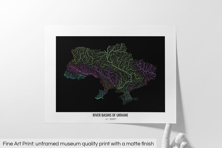 Ukraine - River basin map, pastel colours - Wall Art