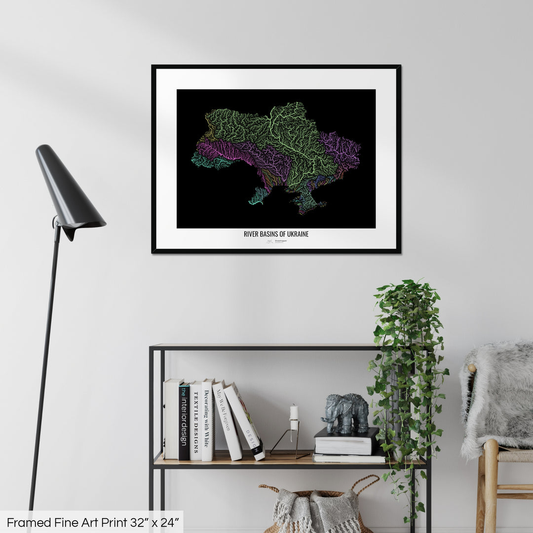 Ukraine - River basin map, pastel colours - Wall Art