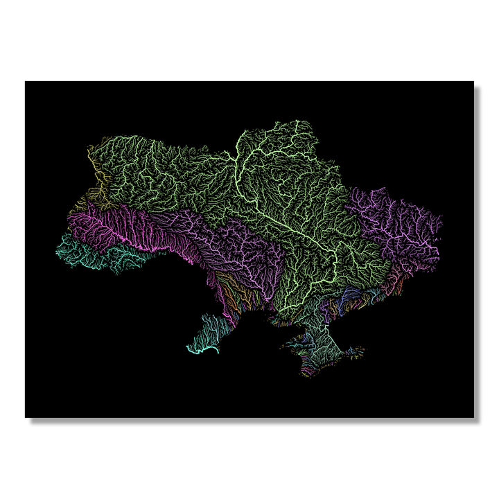 Ukraine - River basin map, pastel colours - Wall Art