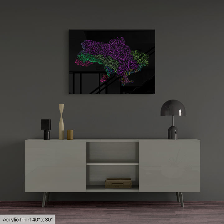 Ukraine - River basin map, rainbow colours - Wall Art