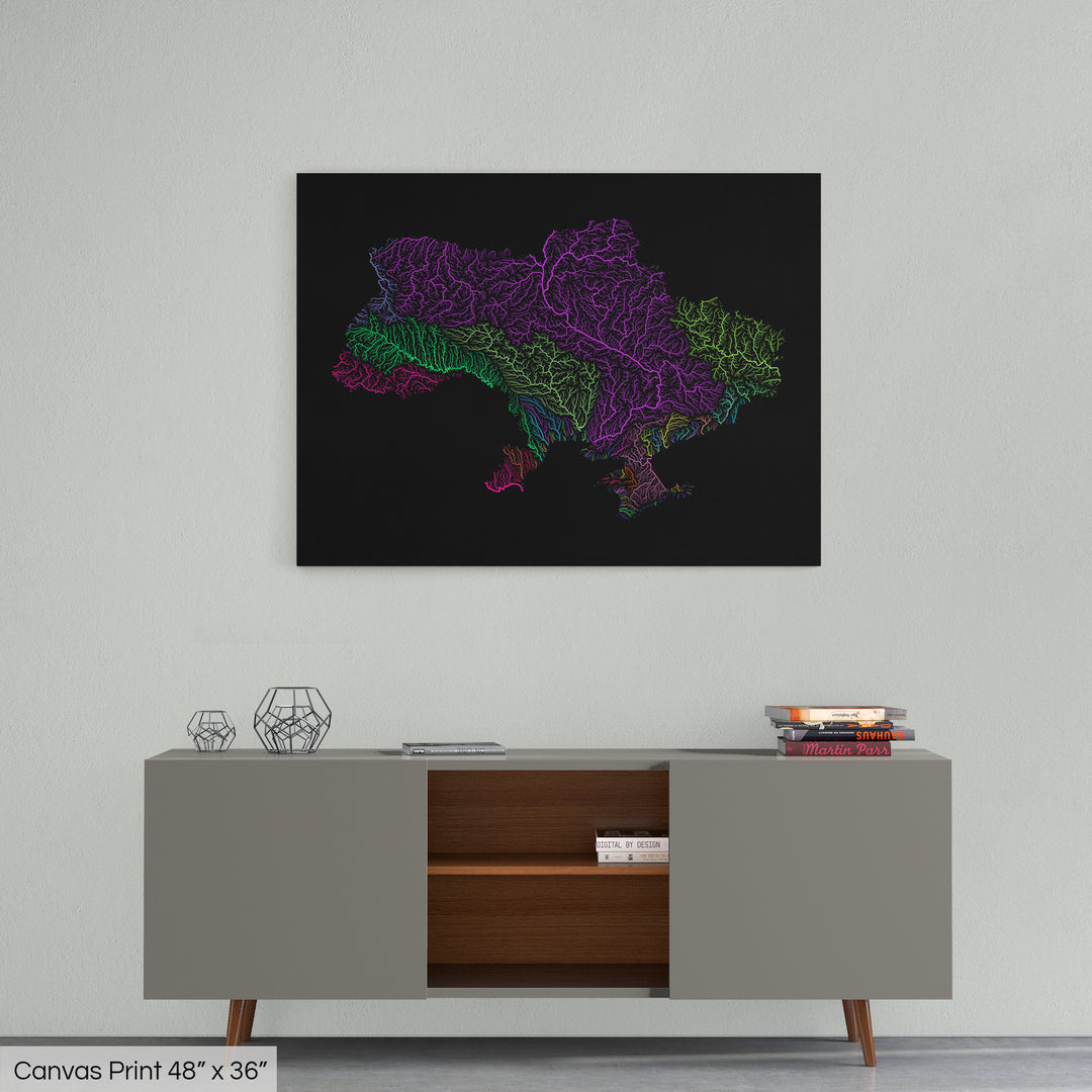 Ukraine - River basin map, rainbow colours - Wall Art