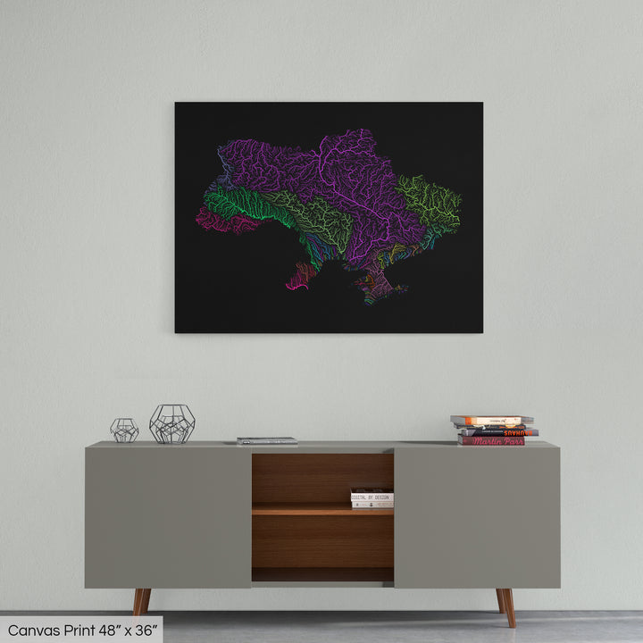 Ukraine - River basin map, rainbow colours - Wall Art