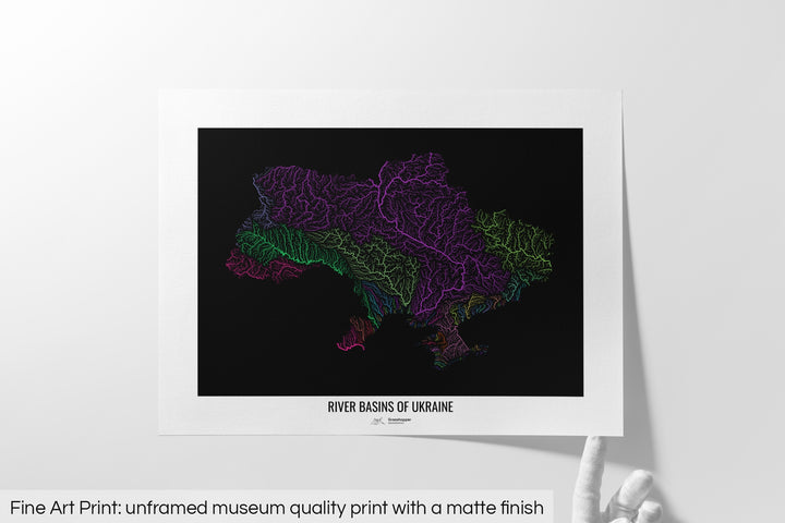 Ukraine - River basin map, rainbow colours - Wall Art