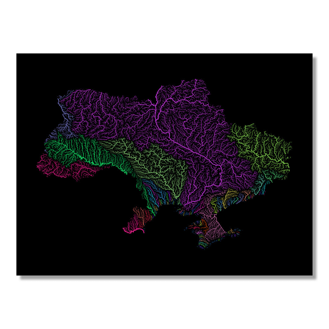 Ukraine - River basin map, rainbow colours - Wall Art