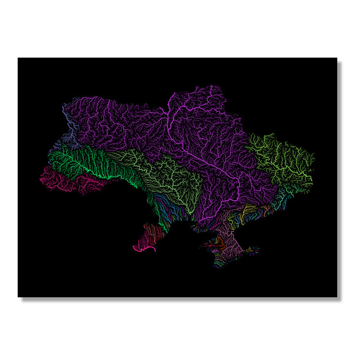 Ukraine - River basin map, rainbow colours - Wall Art