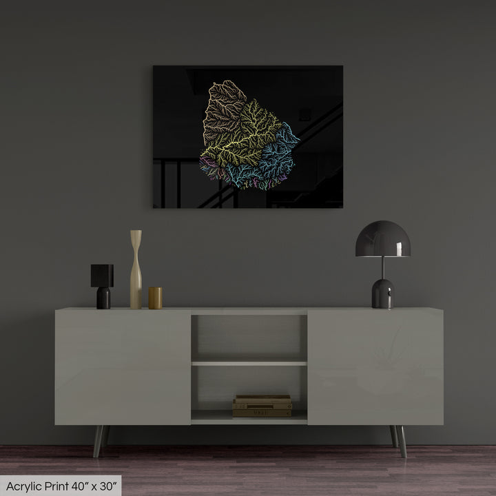 Uruguay - River basin map, pastel colours - Wall Art