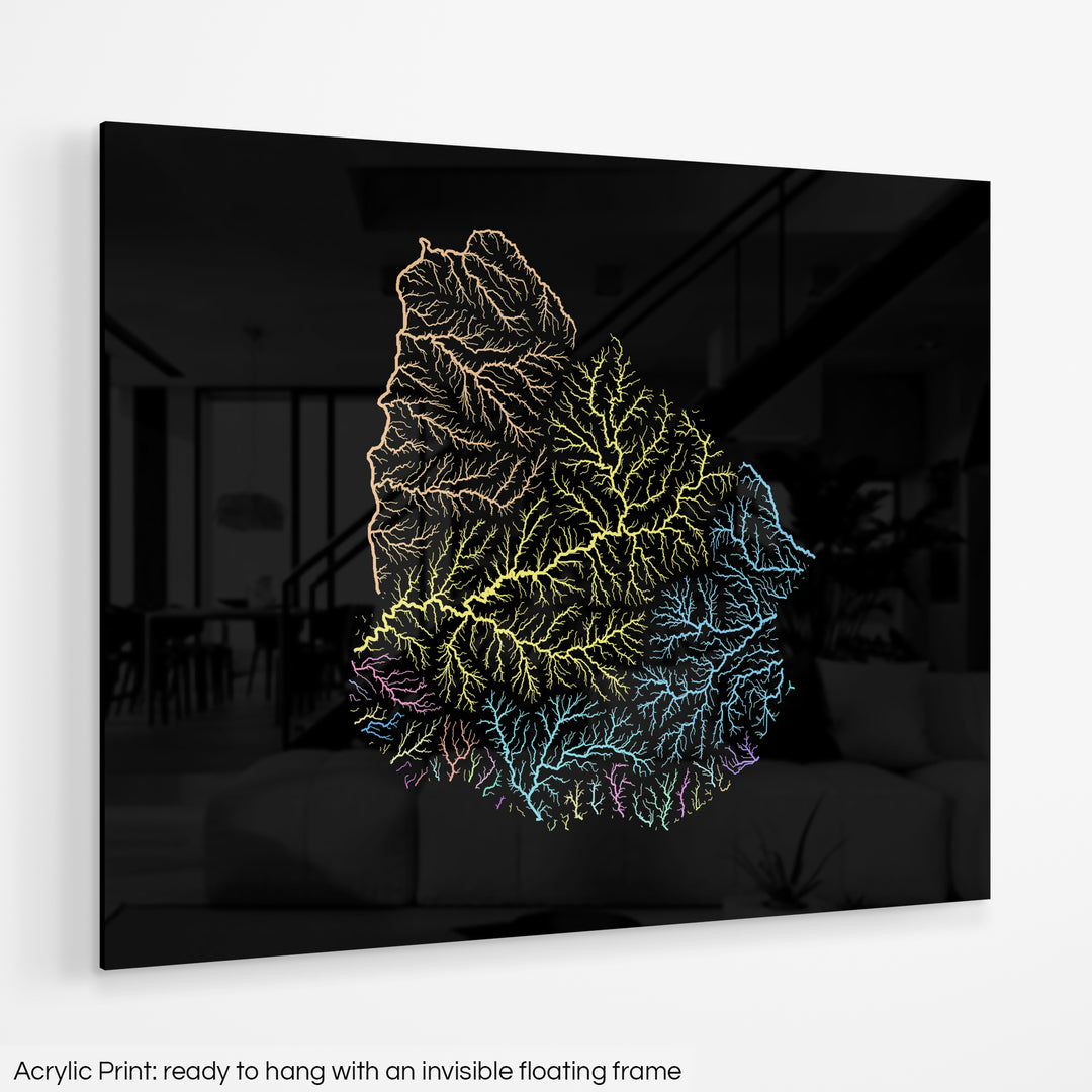Uruguay - River basin map, pastel colours - Wall Art