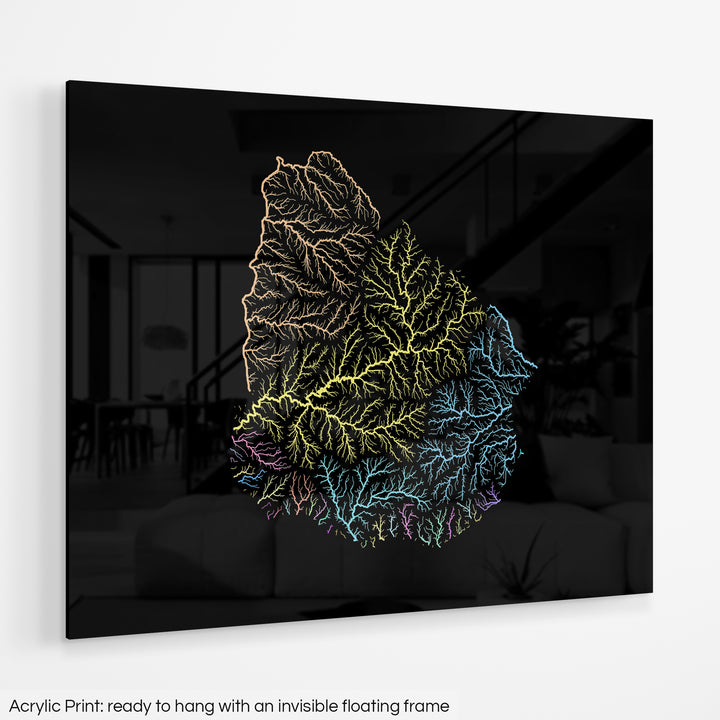 Uruguay - River basin map, pastel colours - Wall Art