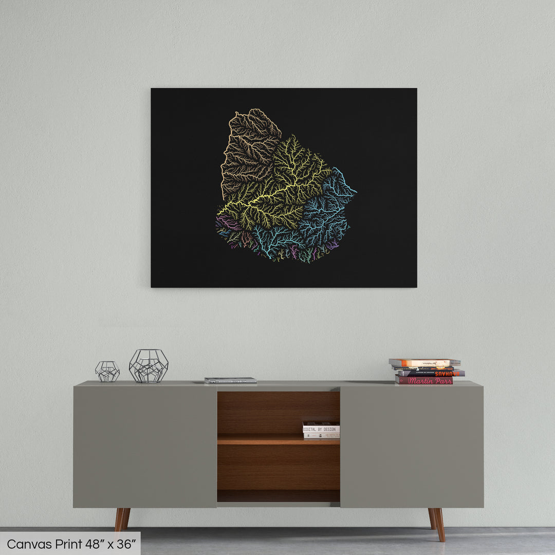 Uruguay - River basin map, pastel colours - Wall Art