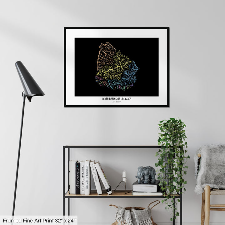 Uruguay - River basin map, pastel colours - Wall Art