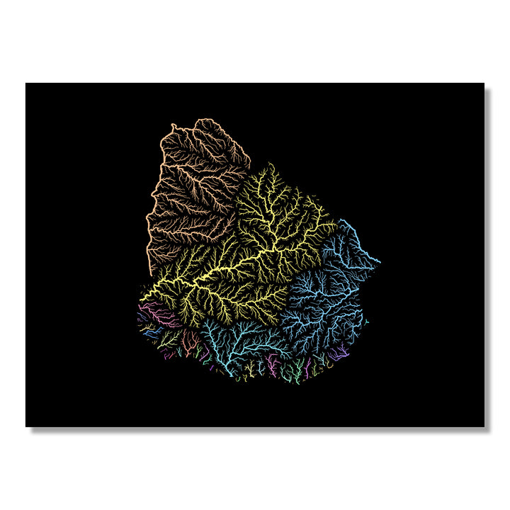 Uruguay - River basin map, pastel colours - Wall Art