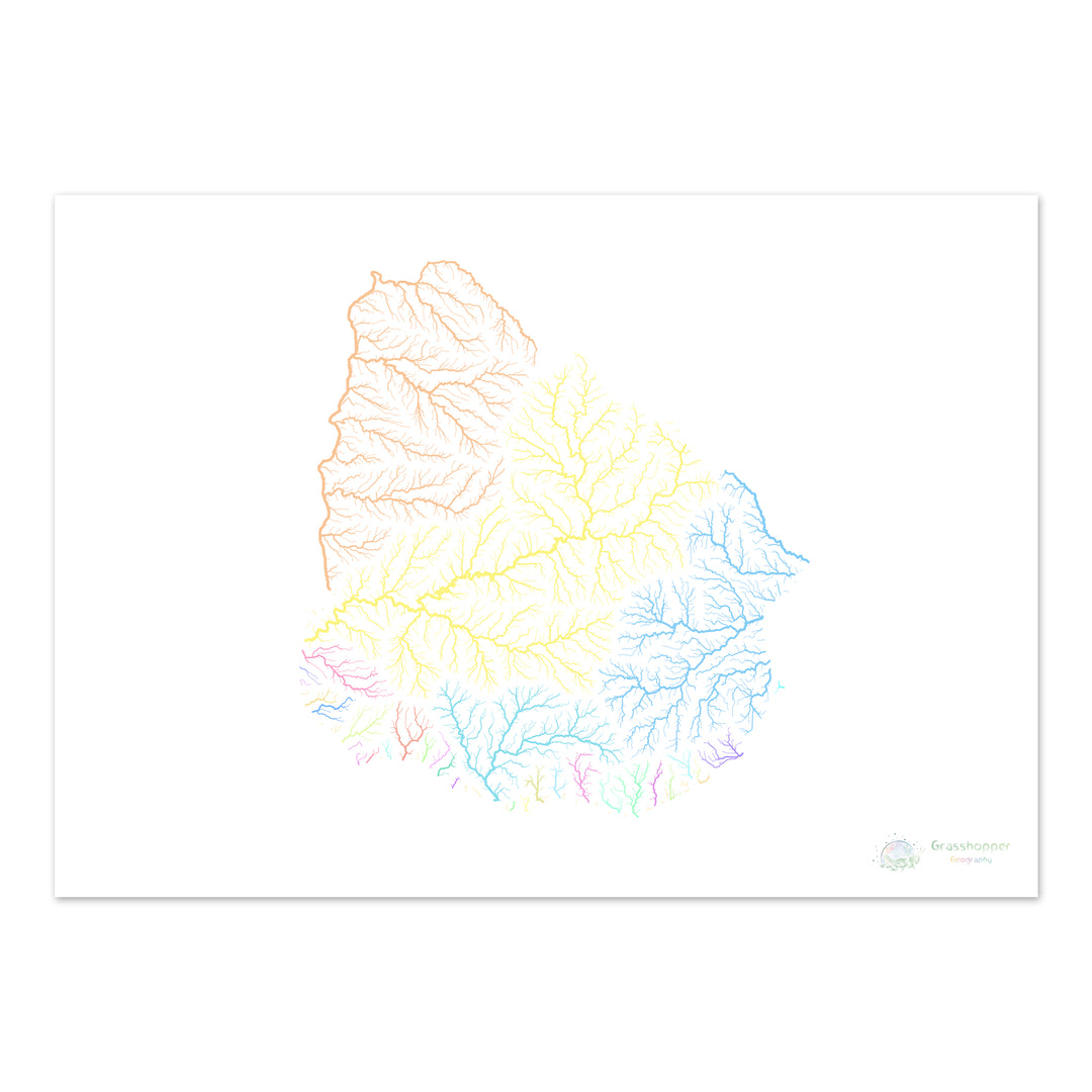 Uruguay - Mapa de la cuenca hidrográfica, pastel sobre blanco - Impresión de Bellas Artes