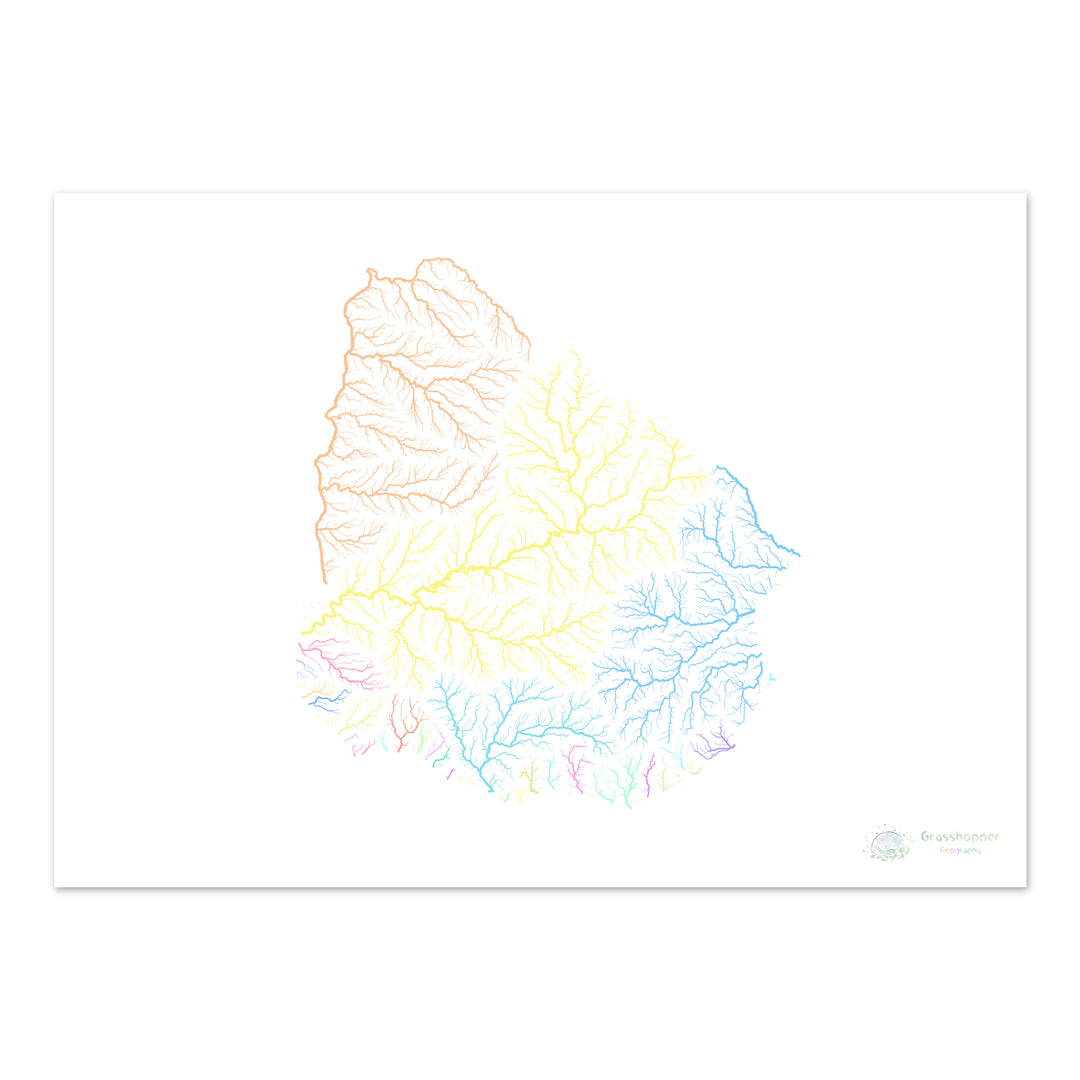 Uruguay - Carte du bassin fluvial, pastel sur blanc - Fine Art Print