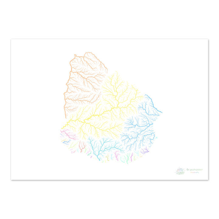 Uruguay - Mapa de la cuenca hidrográfica, pastel sobre blanco - Impresión de Bellas Artes
