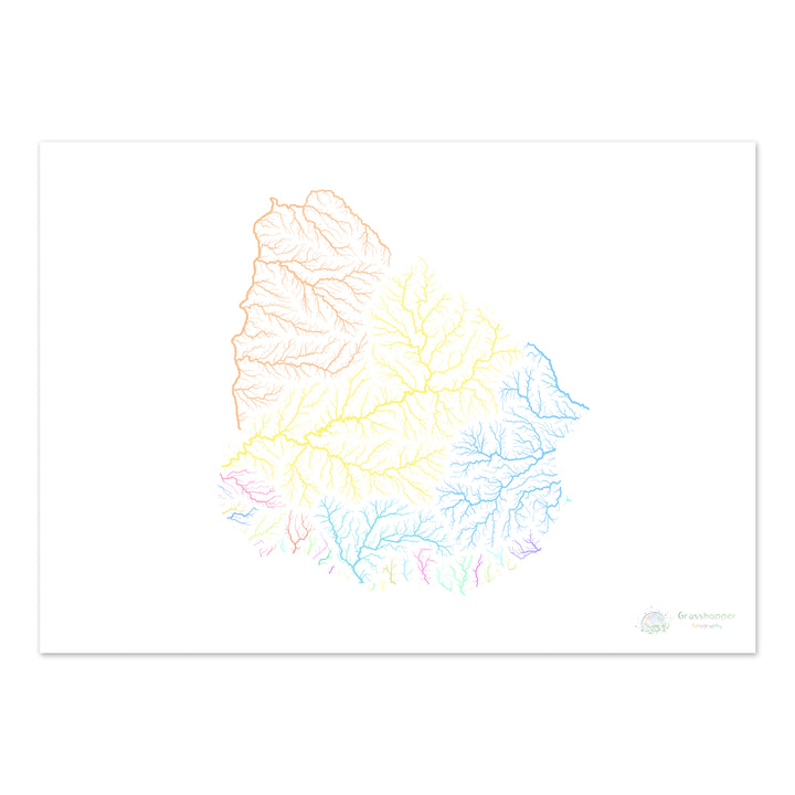 Uruguay - Carte du bassin fluvial, pastel sur blanc - Fine Art Print