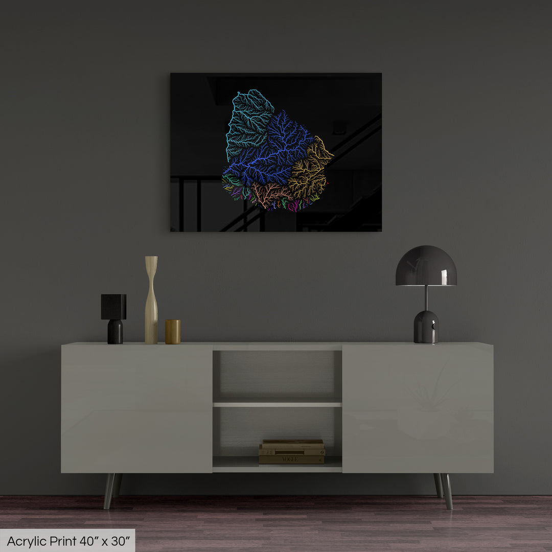Uruguay - River basin map, rainbow colours - Wall Art