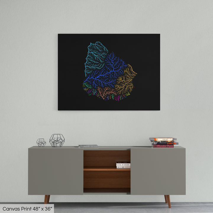 Uruguay - River basin map, rainbow colours - Wall Art