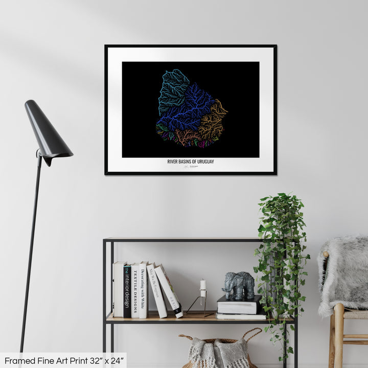 Uruguay - River basin map, rainbow colours - Wall Art