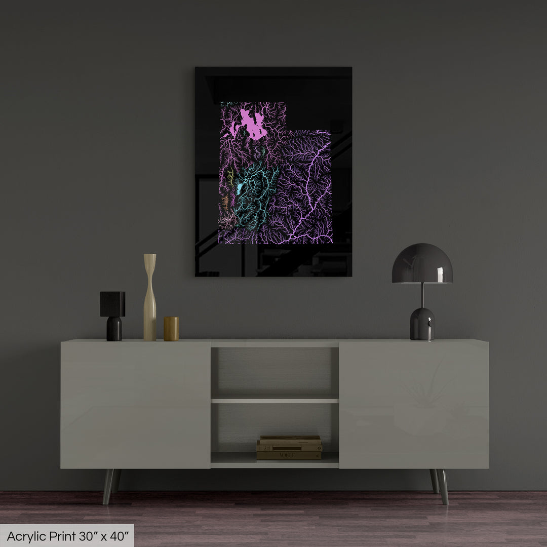 Utah - River basin map, pastel colours - Wall Art