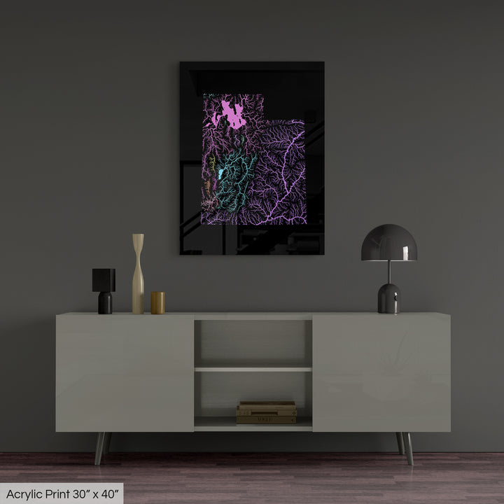 Utah - River basin map, pastel colours - Wall Art