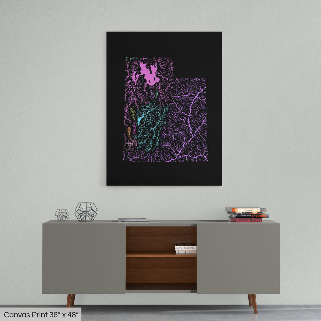 Utah - River basin map, pastel colours - Wall Art