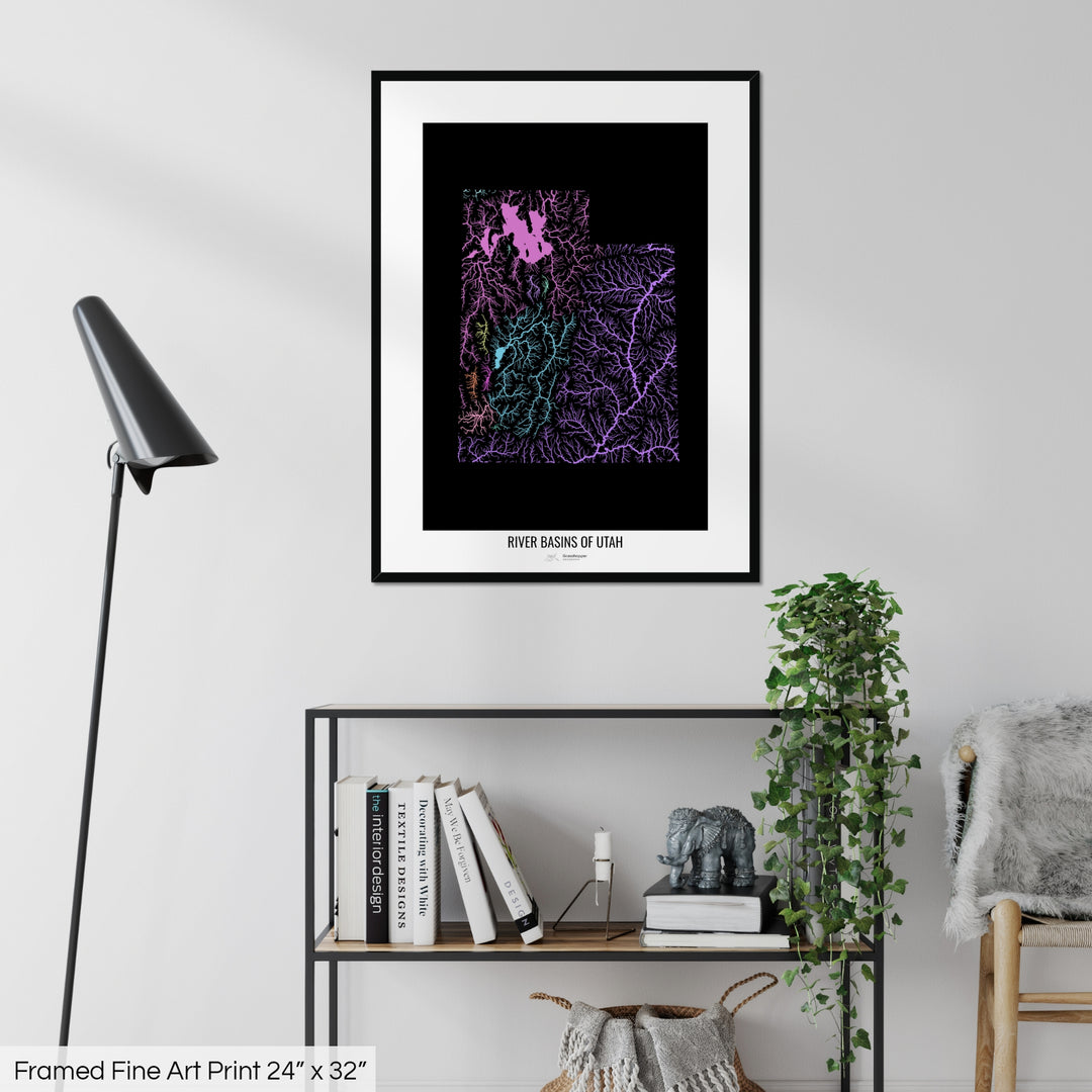 Utah - River basin map, pastel colours - Wall Art