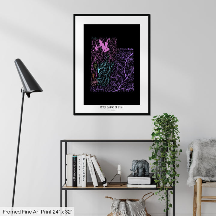 Utah - River basin map, pastel colours - Wall Art