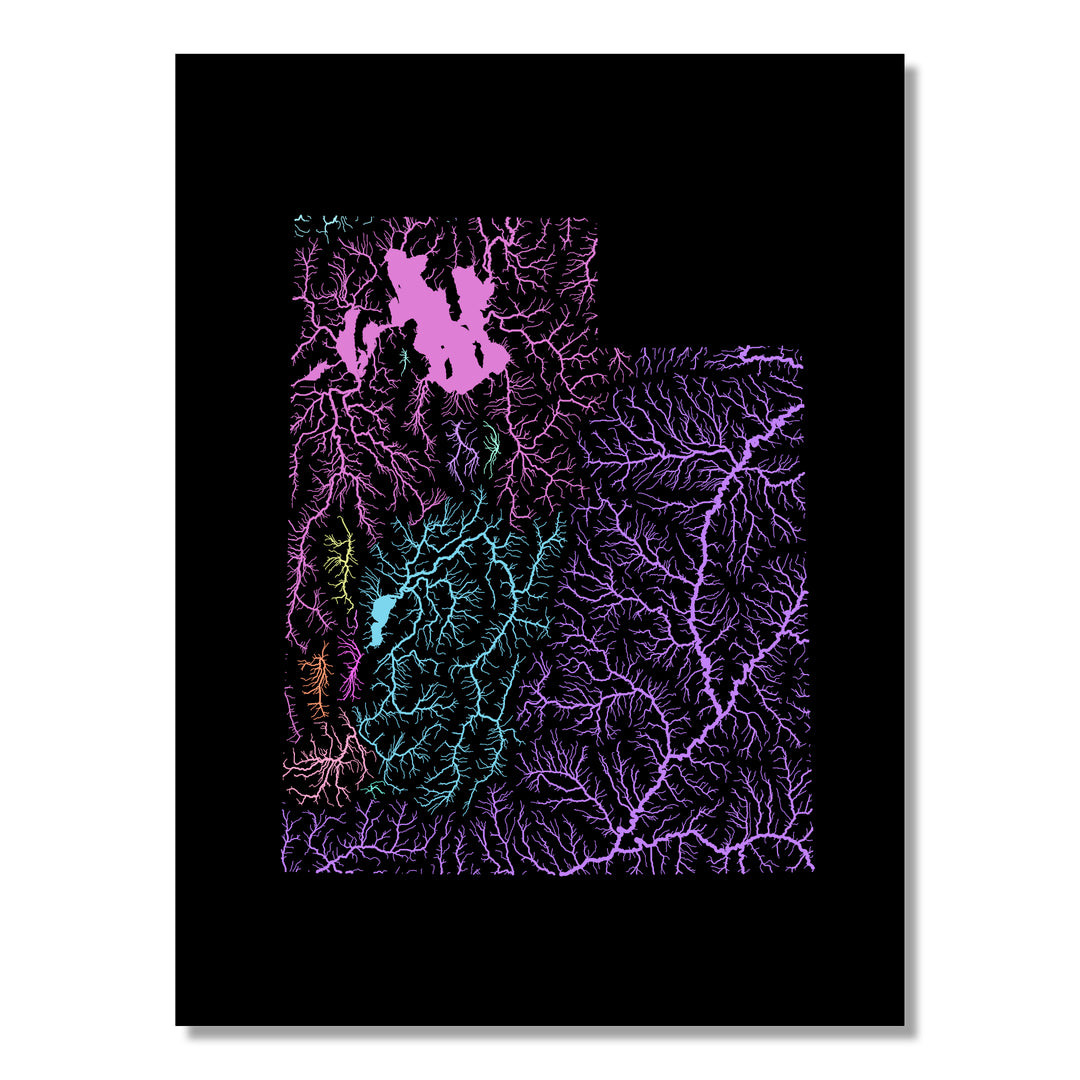 Utah - River basin map, pastel colours - Wall Art