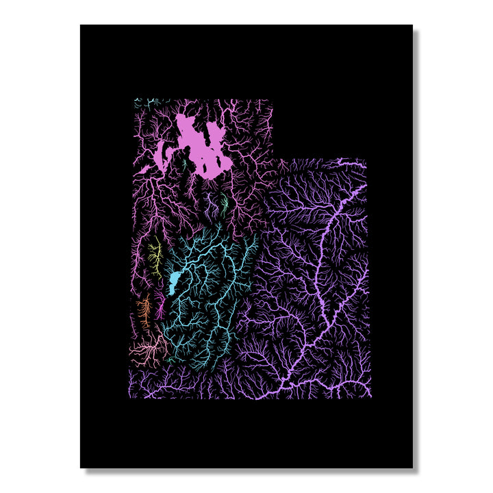 Utah - River basin map, pastel colours - Wall Art