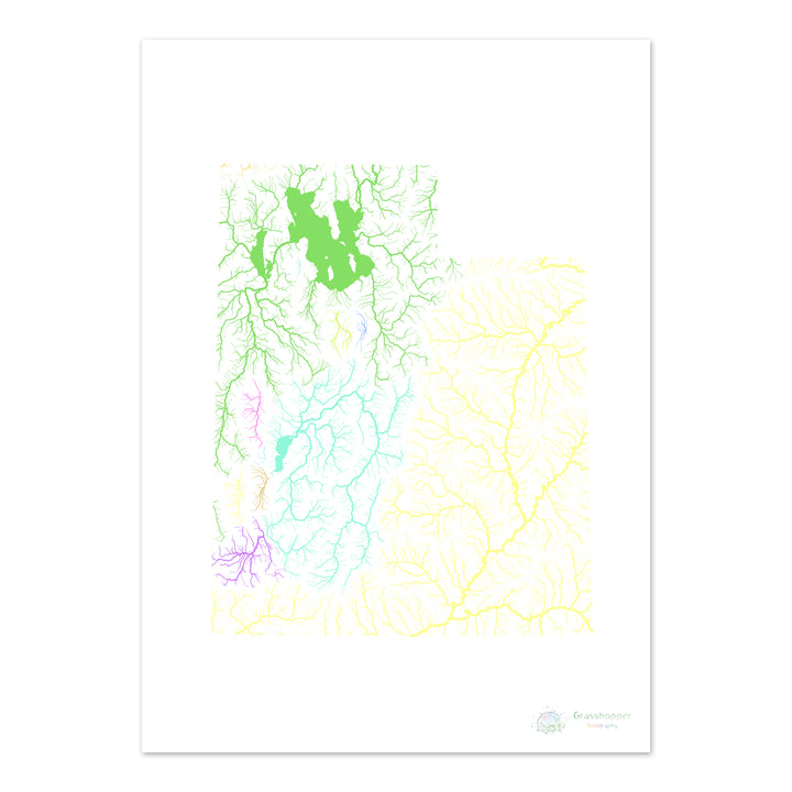 Utah - Carte du bassin fluvial, pastel sur blanc - Fine Art Print