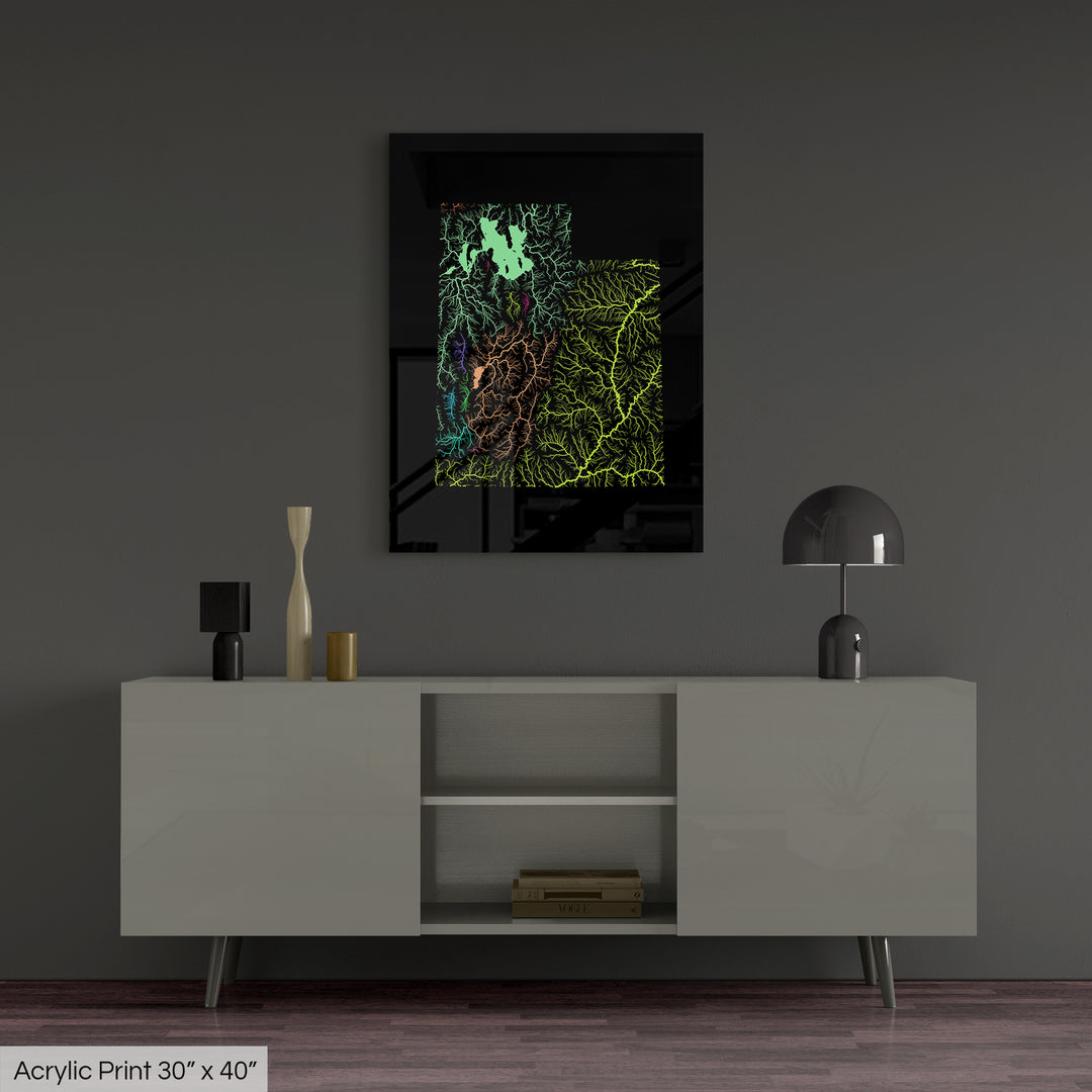 Utah - River basin map, rainbow colours - Wall Art