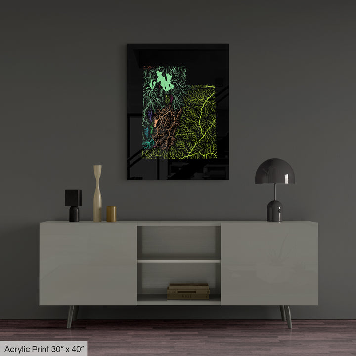 Utah - River basin map, rainbow colours - Wall Art