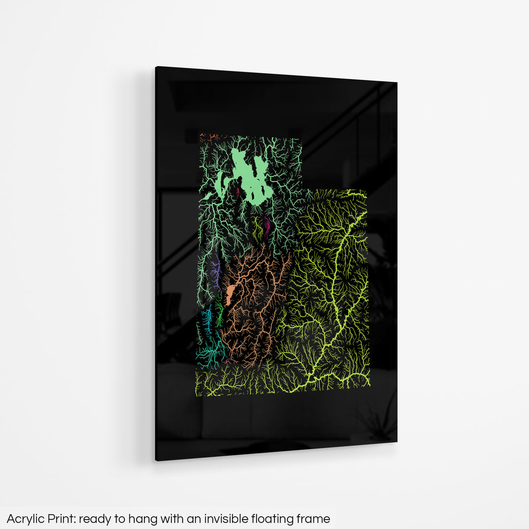Utah - River basin map, rainbow colours - Wall Art