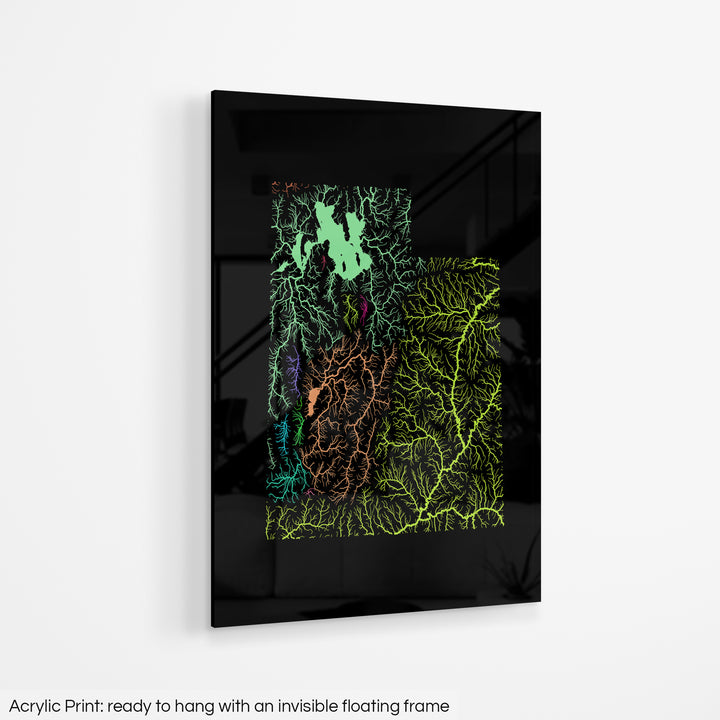 Utah - River basin map, rainbow colours - Wall Art